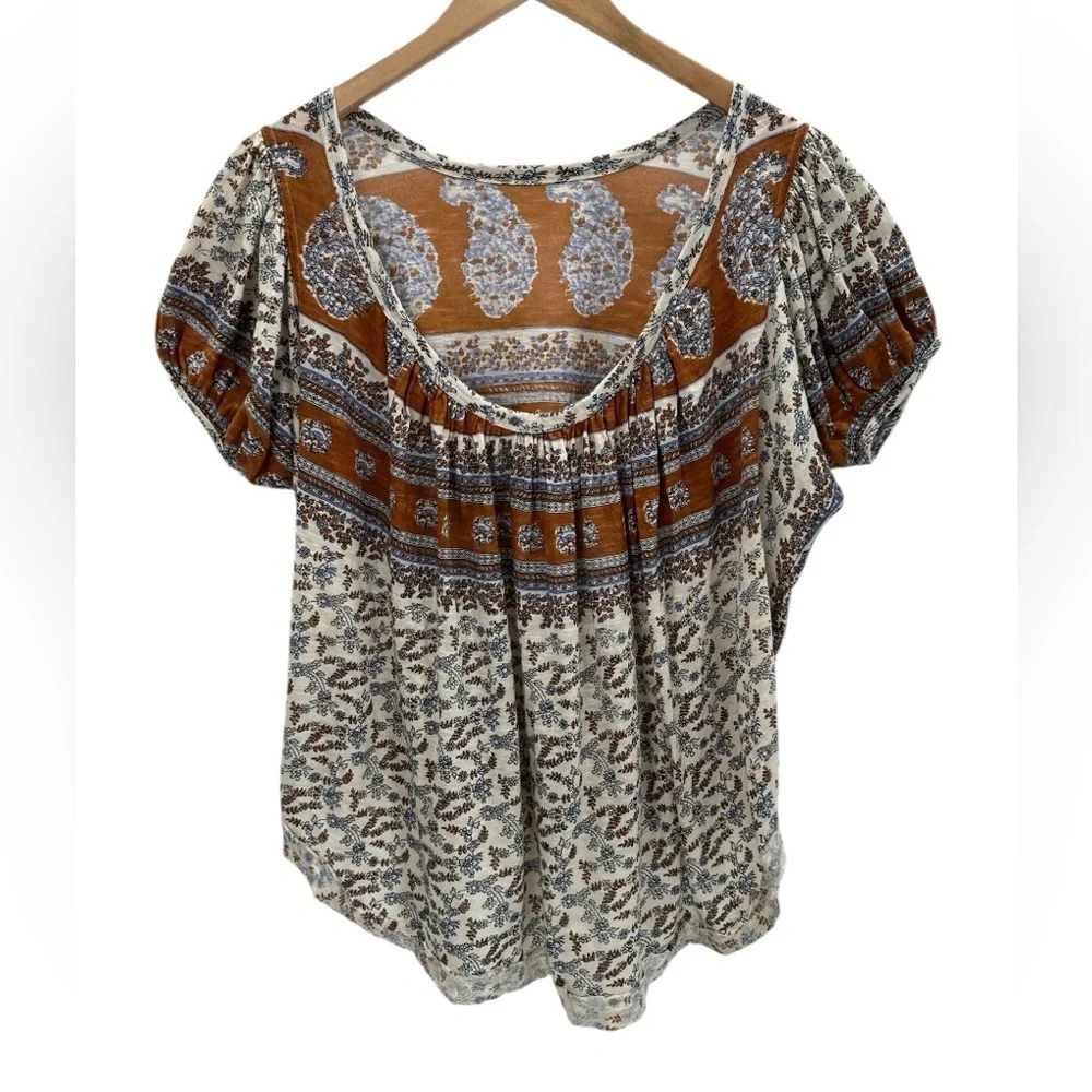 Free People Paisley Tee Slouchy Oversized Graphic Boho Festival T-Shirt Size XS